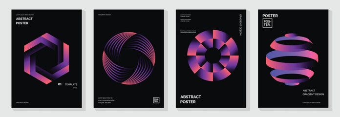 Fototapeta na wymiar Modern gradient poster background vector set. Cover template with vibrant perspective geometric prism shapes, line. Ideal design for social media, cover, banner, flyer.
