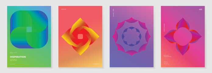 Plakat Modern gradient poster background vector set. Cover template with vibrant perspective geometric prism shapes, line. Ideal design for social media, cover, banner, flyer.
