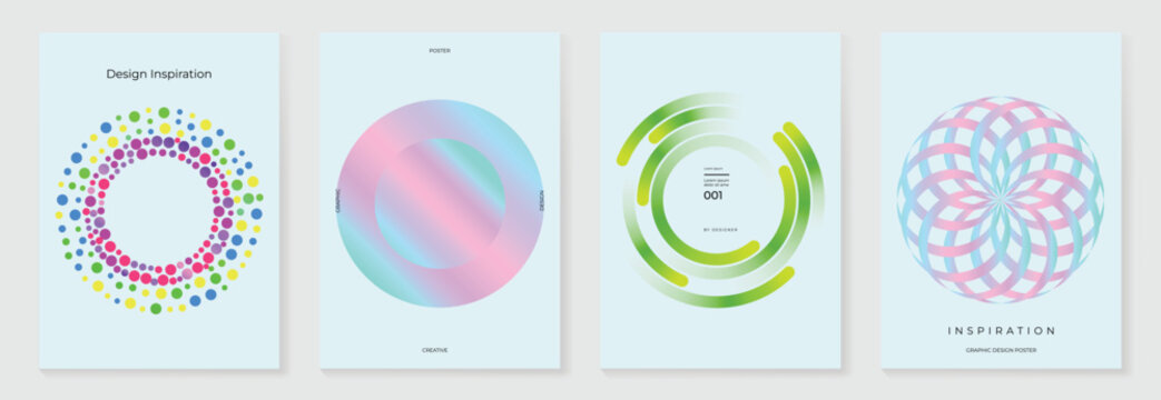 Modern gradient poster background vector set. Cover template with vibrant perspective geometric prism shapes, line. Ideal design for social media, cover, banner, flyer.