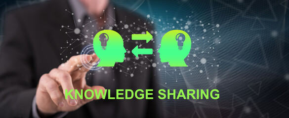 Man touching a knowledge sharing concept