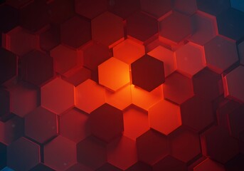 Red Abstract Hexagons Background, Modern 3D Geometric Pattern, Honeycomb Design, Digital Render