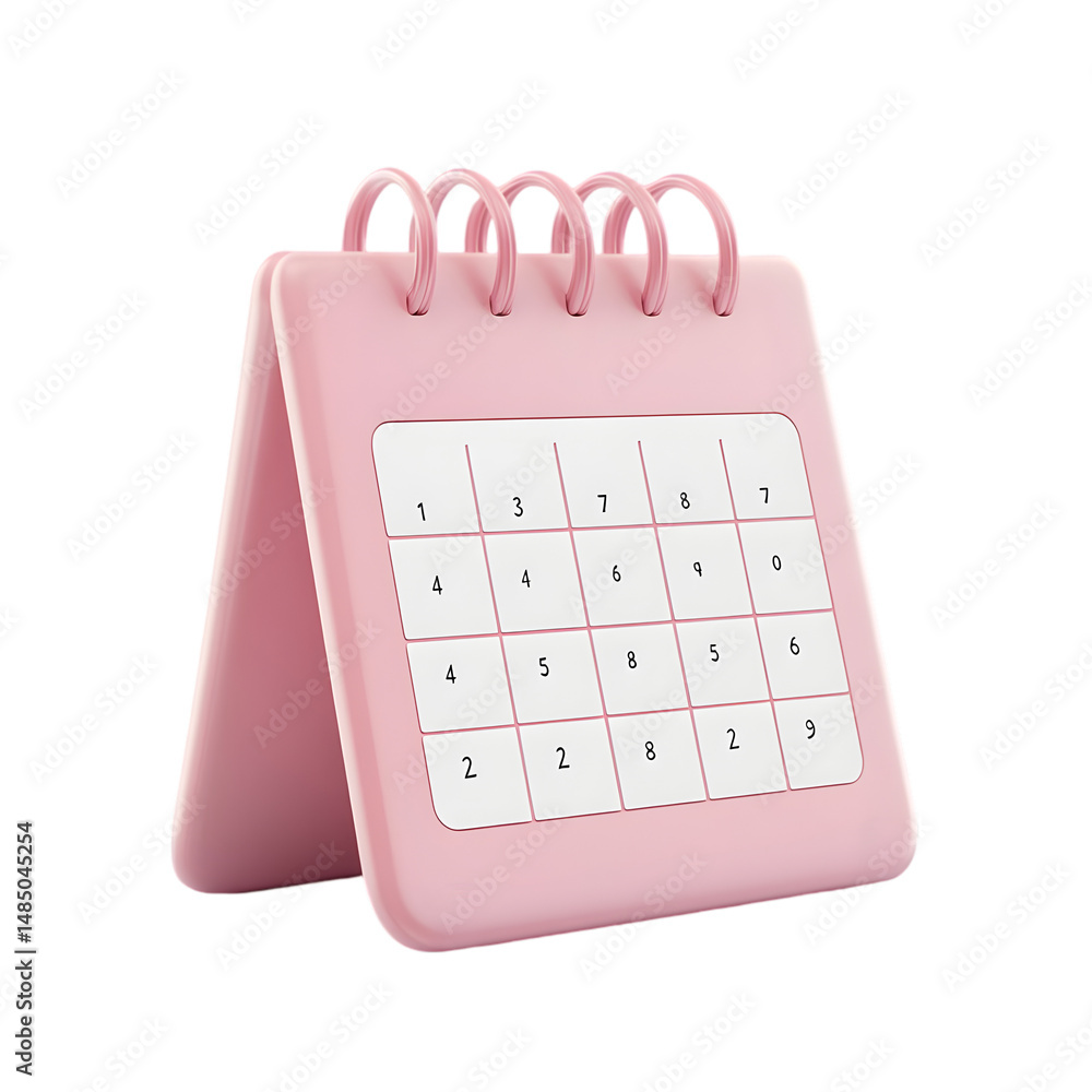 Poster small, pink calendar with a spiral binding is displayed, showcasing the layout and style of the cale