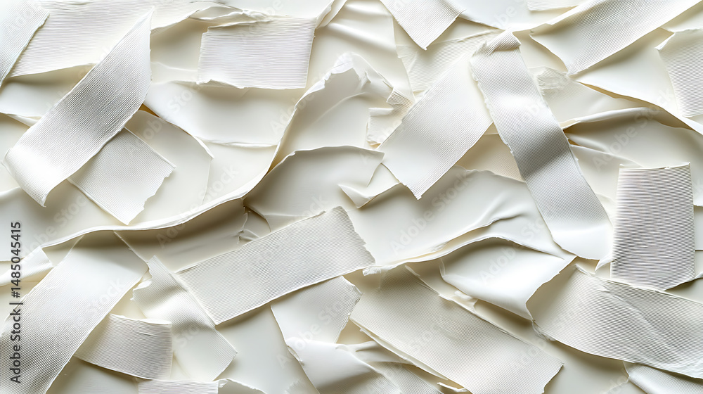 Poster abstract white texture with fabric pieces and smooth background,ideal for graphic design and backdro