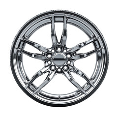 Obraz premium Gleaming chrome car wheel symbolizes speed and luxury ready for the open on transparent background
