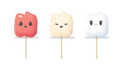 Fototapeta premium Marshmallow on a Stick Flat Vector Illustration for Professional Designs