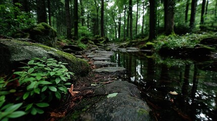 Forest path through stones