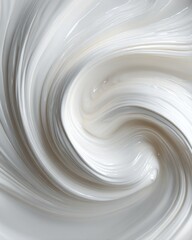 A close-up view of swirling white cream, texture background. The movement in the photo gives a sense of fluidity and smoothness, AI-generated