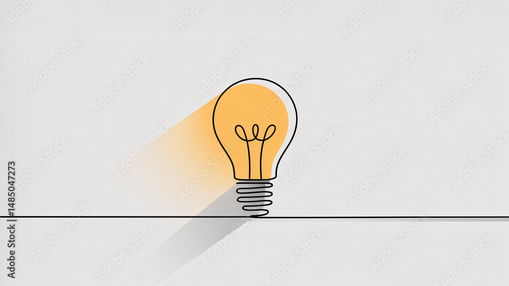 Poster light bulb drawn in one continuous line