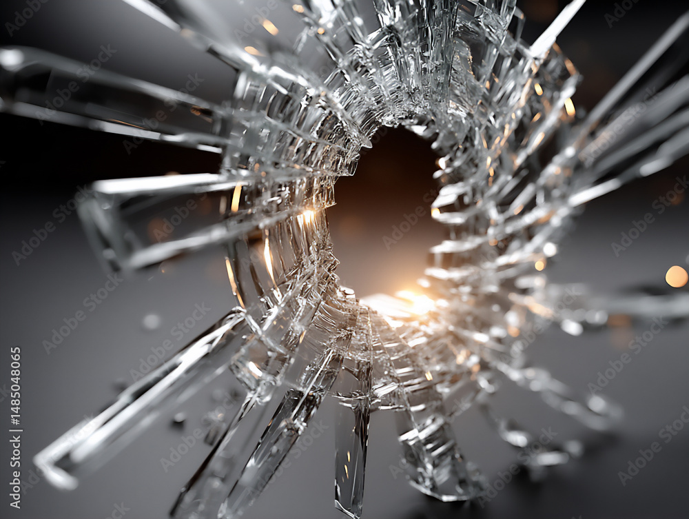 Poster abstract 3d rendering of broken glass fragments swirling in a vortex against a dark backdrop