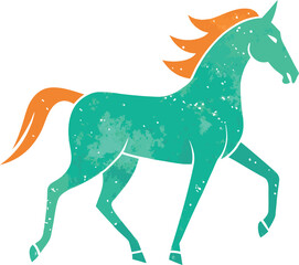 Stylized Teal Horse with Orange Mane and Tail