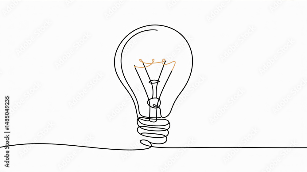 Poster light bulb drawn in one continuous line