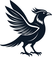 Elegant Black Bird Silhouette with Crest and Wing Outspread