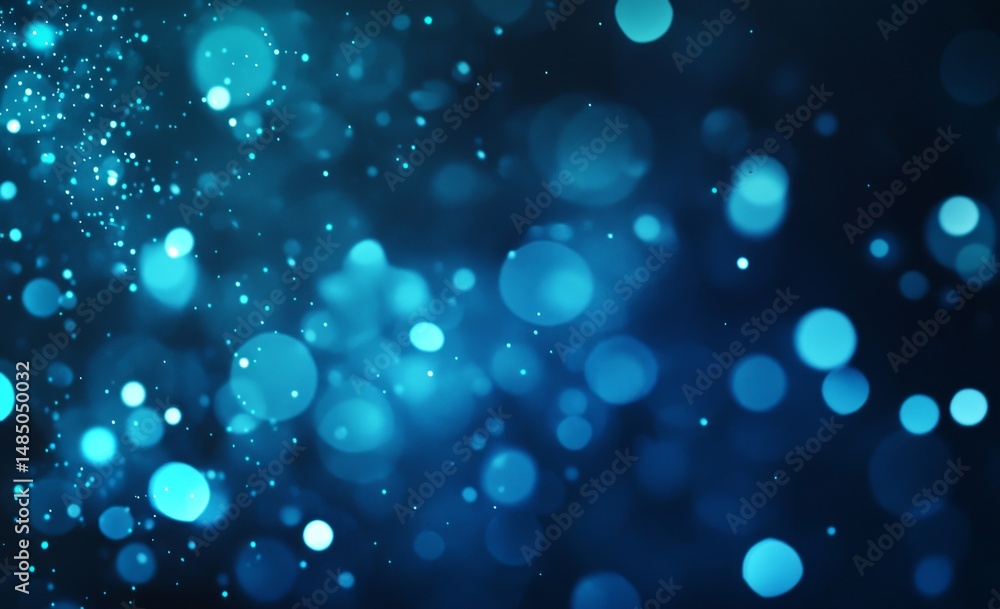 Wall mural abstract blue bokeh background with soft glowing circles and sparkling lights
