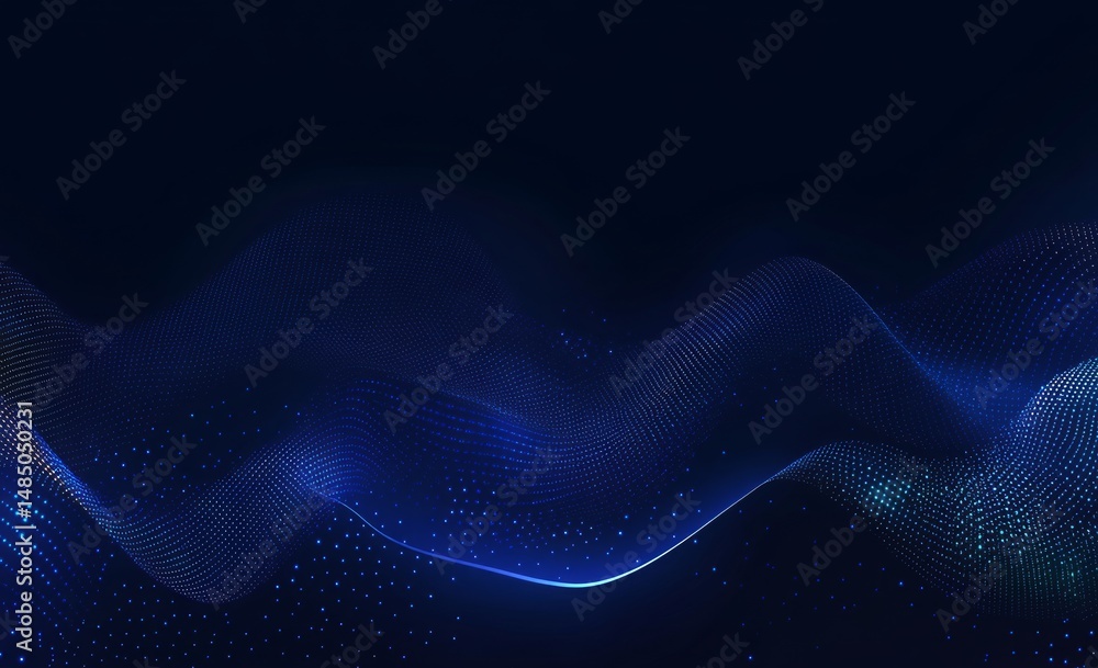 Wall mural abstract digital blue wave formed by bright particles against dark background representing data flow