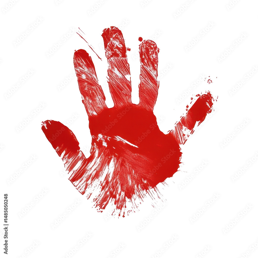 Poster handprint in bold red paint creates a striking artistic expression on a blank canvas showcasing crea
