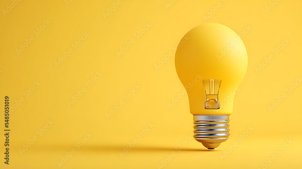 Poster yellow light bulb standing on bright yellow background creating a minimalist and conceptual with cop