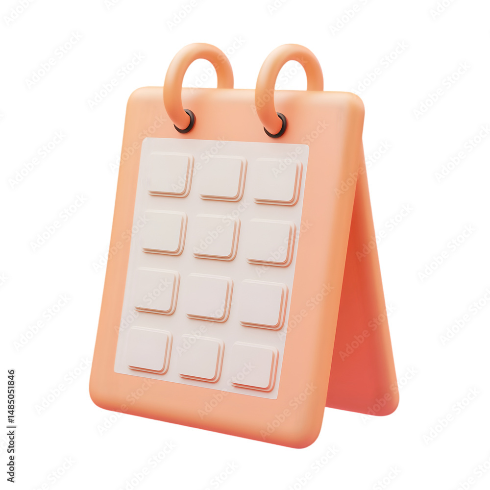 Aufkleber 3d rendering of a light peach-colored calendar icon, featuring a simple, geometric design with empty