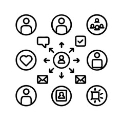 Networking line editable icon set. Containing network,relationship, online networking, community, events, social network and more. vector illustration. Minimal Teamwork in business management icon set