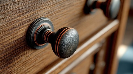 Obraz premium Elegant Dark Knob on Rich Wood Furniture Closeup Detail Shot