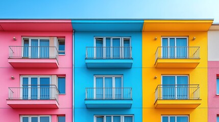 Obraz premium Pastel facade with simple details, a clean urban backdrop. Minimalist charm in soft daylight.