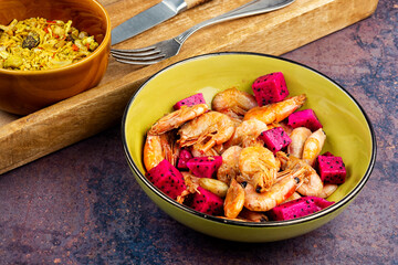 Grilled tasty shrimps, photography.