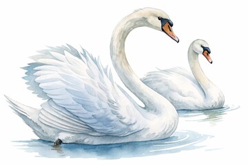 Fototapeta premium Swans, watercolor clipart illustration with isolated background.