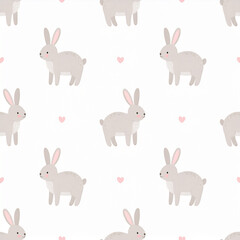 Obraz premium seamless pattern with watercolor cute bunny on a white background