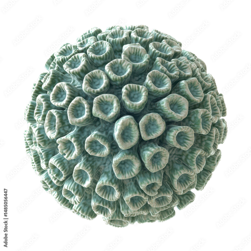 Poster microscopic view of a virus showcasing its distinct surface features in detail