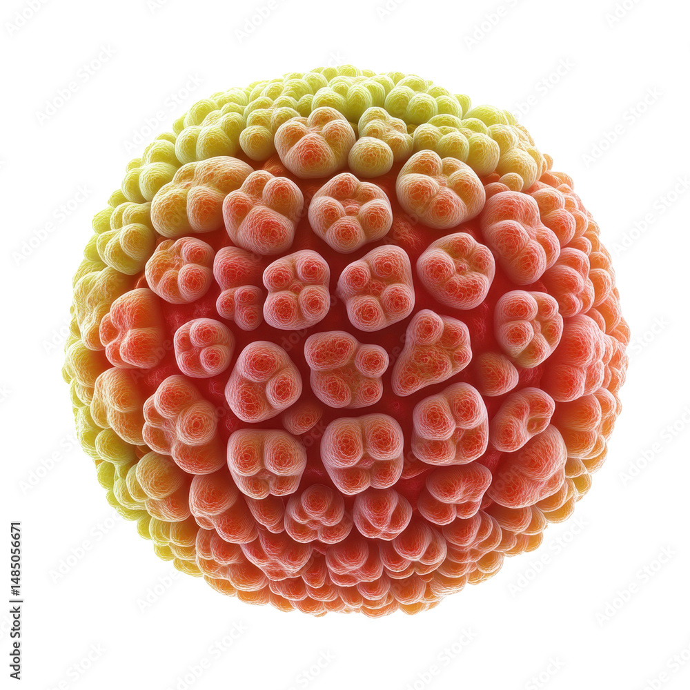 Poster colorful representation of a spherical microscopic structure depicting a virus at the molecular leve