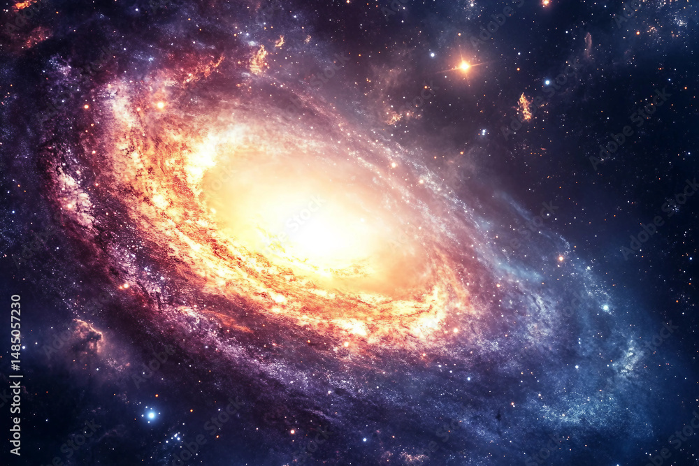 Poster generative ai visual representation of cosmic galaxy formation with glowing stars and nebulae for as