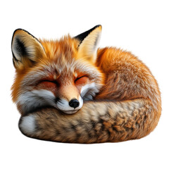Fototapeta premium A curled up red fox peacefully dozing embodying tranquility and rest on a on transparent background
