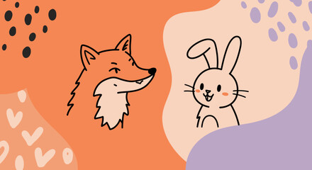 Playful Minimalist Illustration of animals, Animal Art for Trendy Decor

