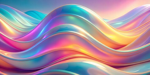 Abstract composition of vibrant iridescent wavy forms and graduated color transitions