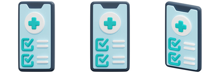 Set of 3D Isometric View of a Mobile Healthcare Application with Checkboxes 3d Render Icon Illustration