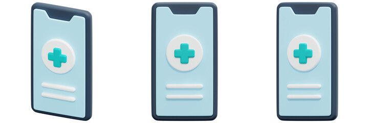Set of Mobile Medical Application Interfaces with a Teal Cross Icon 3d Render Icon Illustration