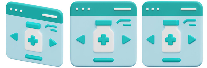 Obraz premium Set of Teal and White 3D Website Interface Design for Online Pharmacy 3d Render Icon Illustration