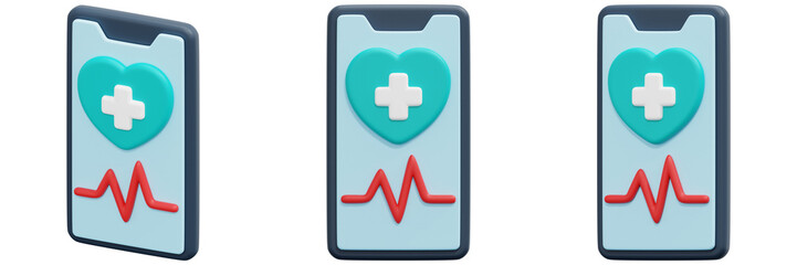 Obraz premium Set of Smartphones Displaying Health App Interface 3d Render Icon Illustration