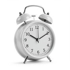 White alarm clock isolated on white background. for time management and reminders.