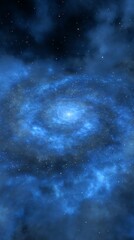 Fototapeta premium Blue Spiral Galaxy in Dark Space with Glowing Stars