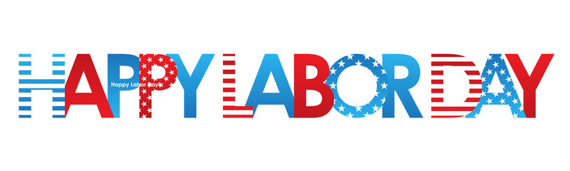 HAPPY LABOR DAY blue and red typography banner with stars and stripes on transparent background