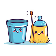 elegant illustration of bucket with mop