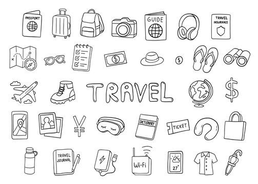 Travel element hand drawn doodle outline for journey