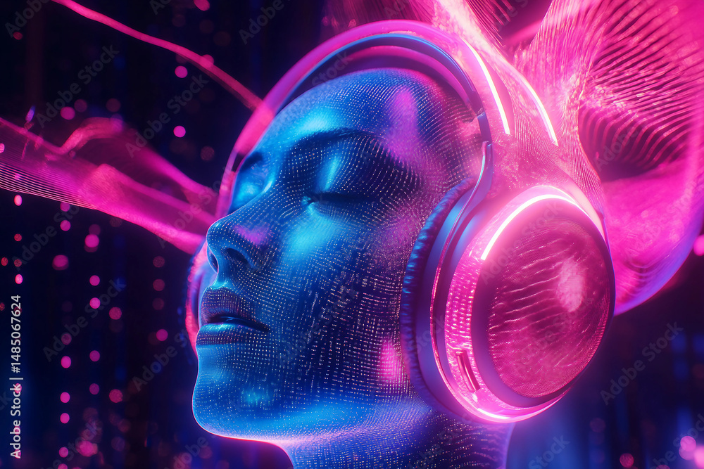 Aufkleber generative ai concept image of sound waves acoustic signals flowing through digital wireframe portra