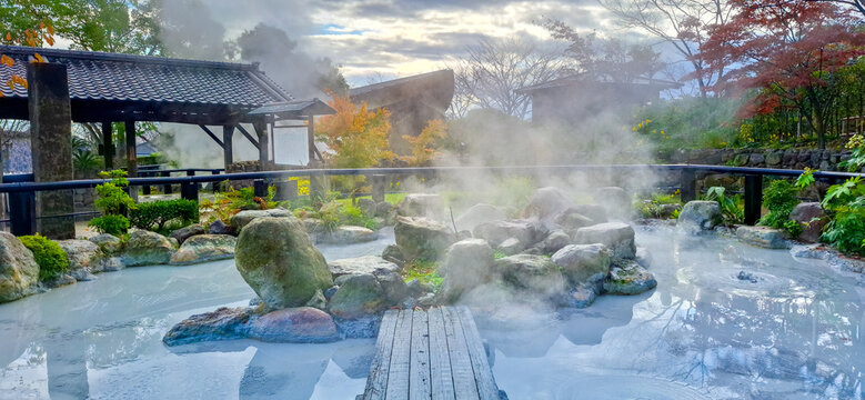 Hells of Beppu, place of scenic beauty in the onsen town of Beppu, all of the seven hells is called Beppu Jigoku Meguri, Beppu, Oita, Kyushu, Japan