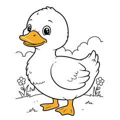 Duck Outline – Minimalist Line Art of a Waterfowl Bird for Nature, Farm, and Educational Design Projects

