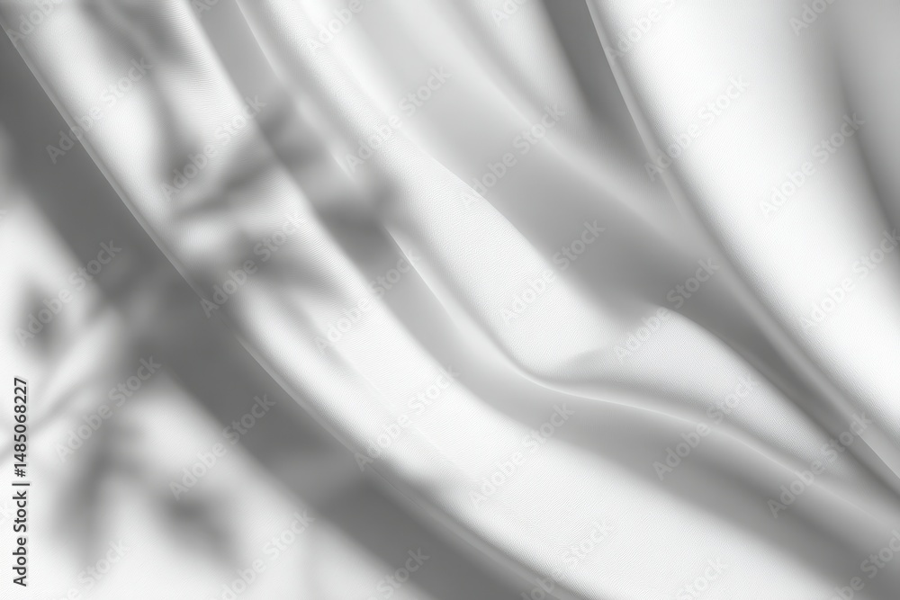 Poster Elegant, softly draped white fabric with a subtle shadow of a plant, creating a calming and minimalistic aesthetic.