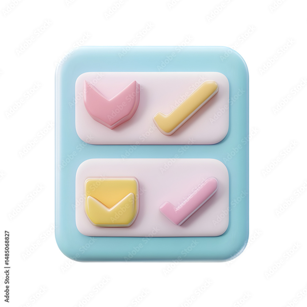 Poster digital task list icon, rendered in pastel colors with a 3d effect. it includes checkboxes and email