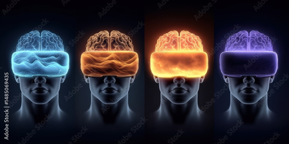 Aufkleber dynamic visualization of brains immersed in virtual reality technology showcasing gradient colors an