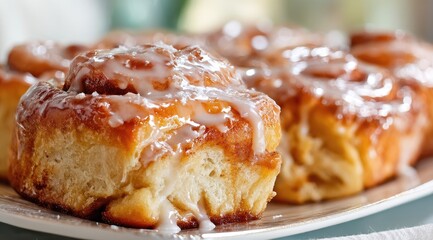 Glazed cinnamon rolls on a plate