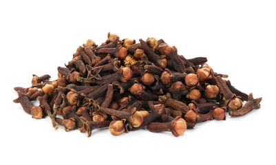Pile of aromatic cloves isolated on white